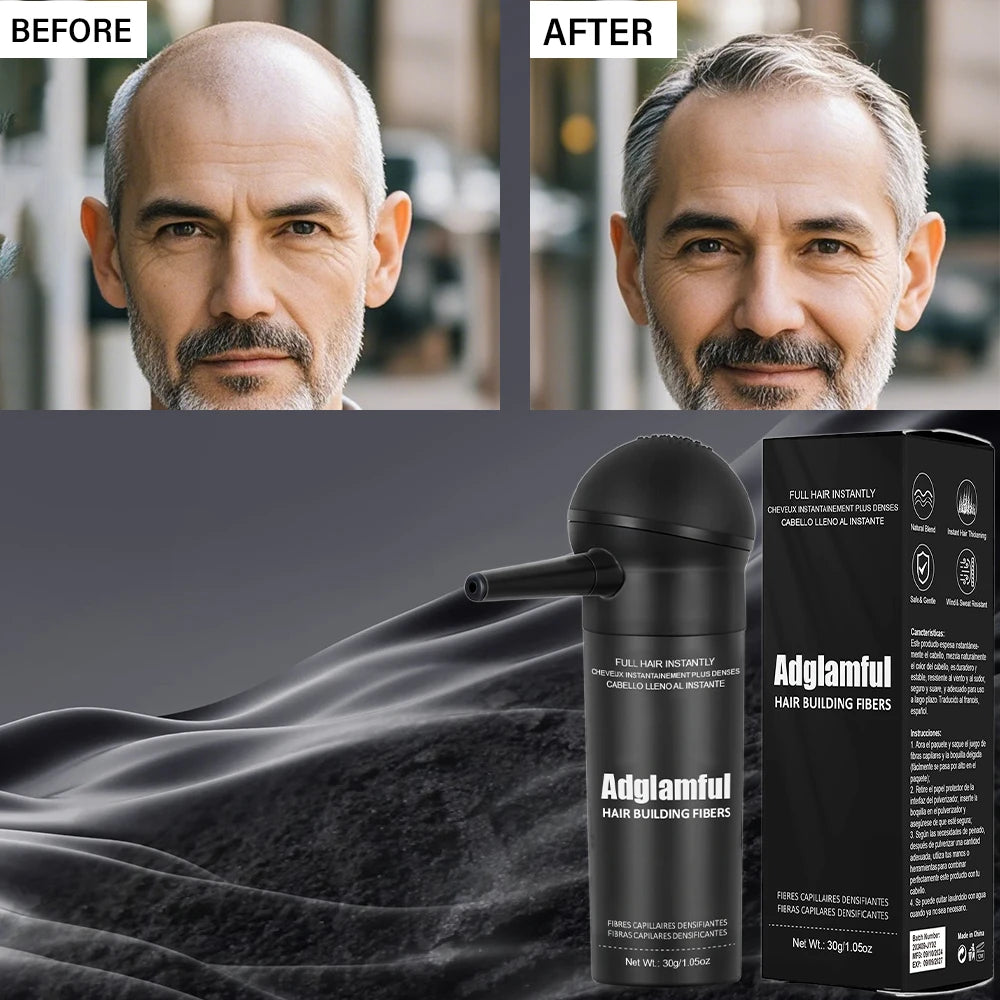 Shoppikala Adglamful Fiber Powder Kit 30g for men and women with thinning hair, includes easy-to-assemble hair thickening fibers.