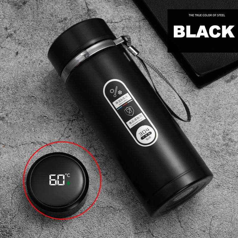 Stainless steel Shoppikala thermos bottle with LED temperature display, 500ML capacity, vacuum Flask for tea and water, portable design