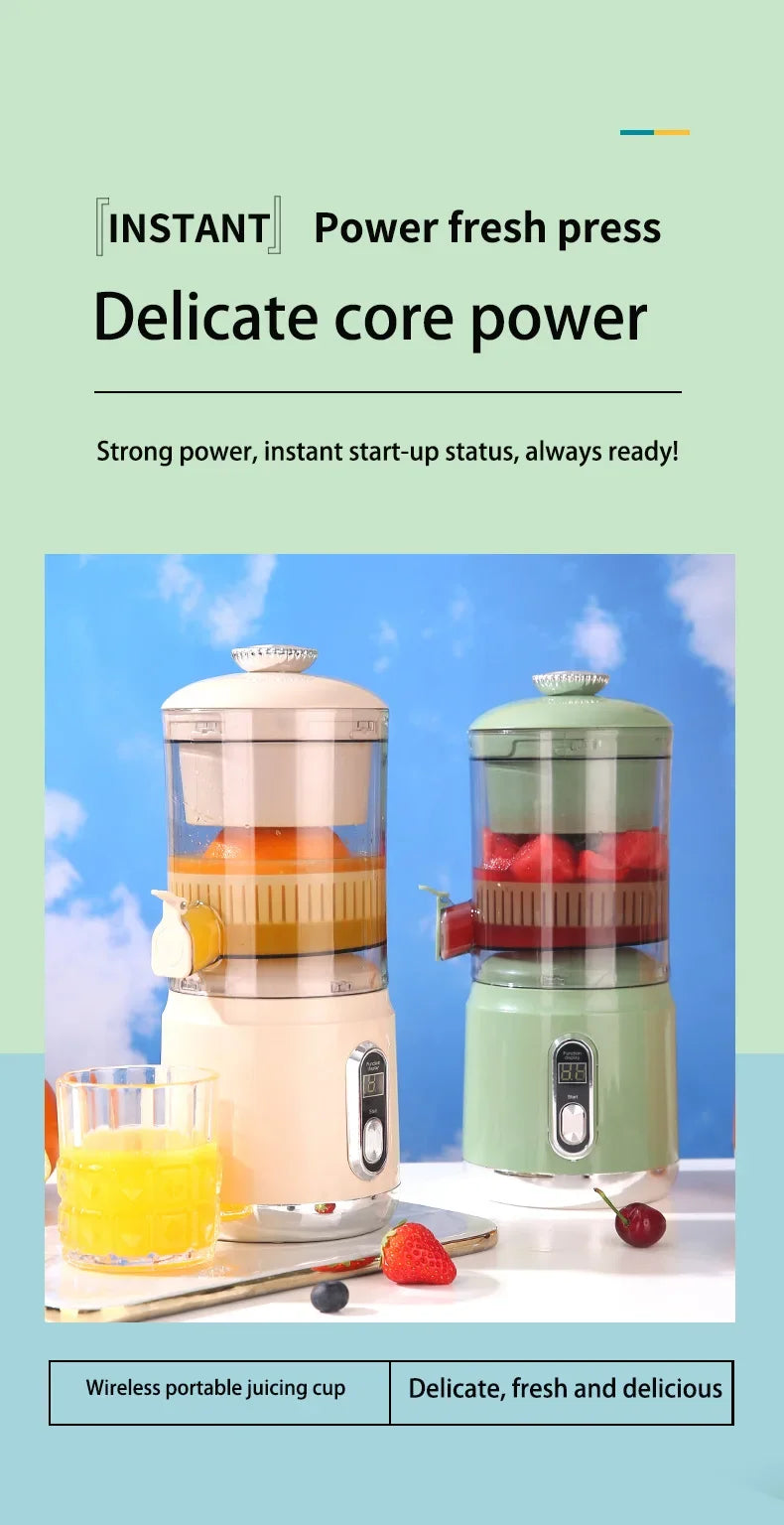 Shoppikala electric orange juicer and portable citrus juice extractor with pulp separation, USB charging, and 600ml capacity.
