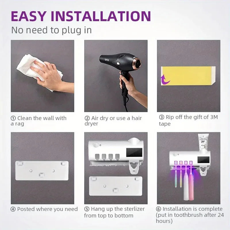 Blue 3-in-1 electric toothbrush holder with toothpaste dispenser, wall-mounted design, no-drill installation, USB charging from shoppikala