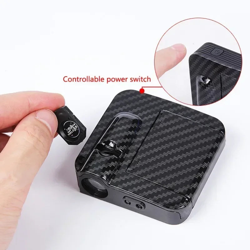 Wireless HD Laser Car Door Projector by shoppikala showing compact, battery-powered device projecting light onto car door for easy night entry