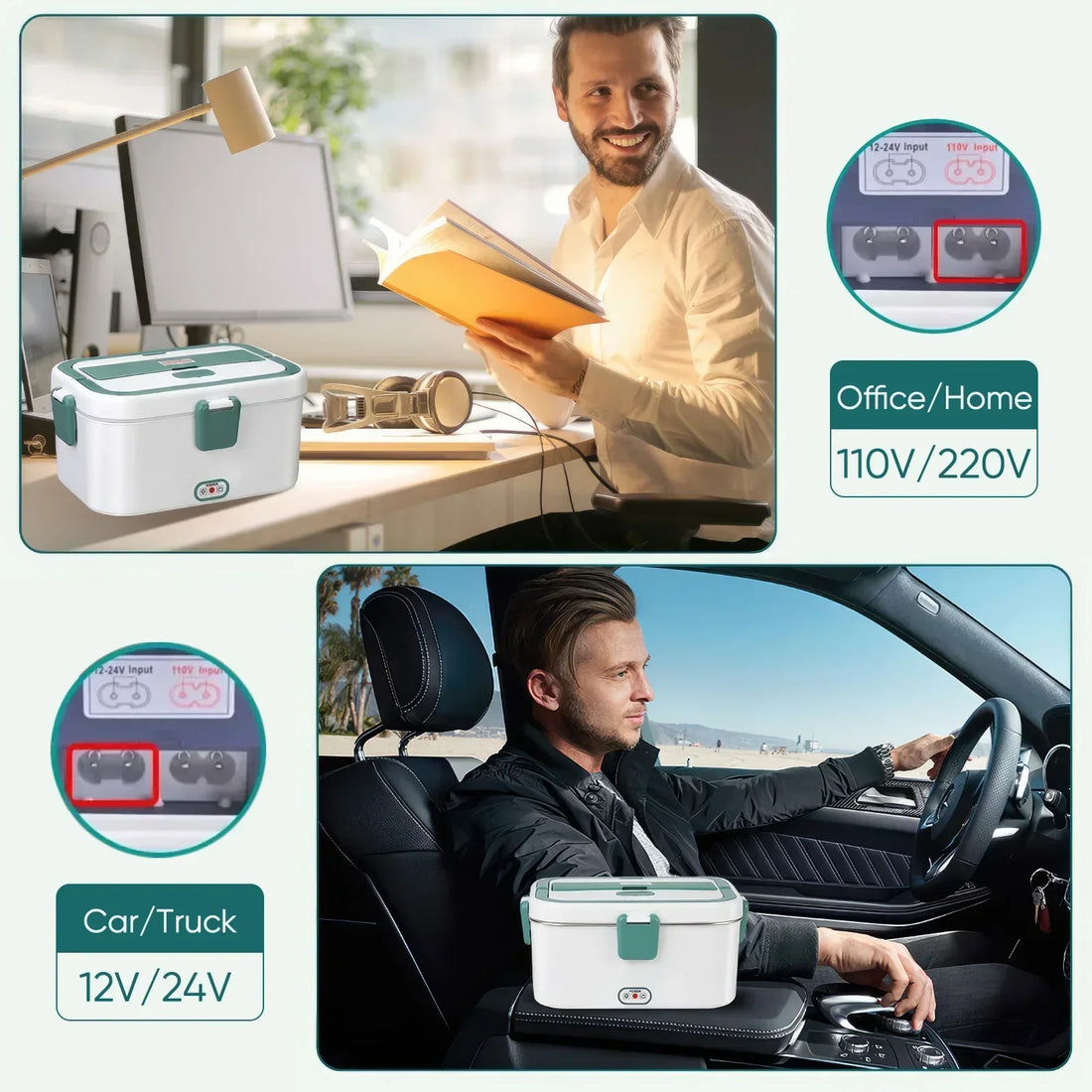 Shoppikala electric lunch box with 1.8L capacity, 80W portable food warmer for camping, picnic, car, truck, and home use.