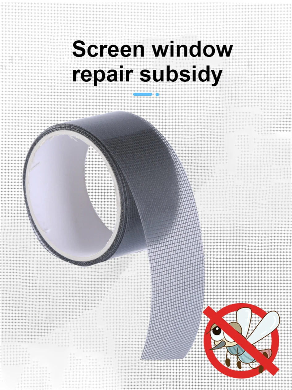 Shoppikala window screen repair tape with strong adhesive mesh patch applied to a damaged screen for easy fixing.