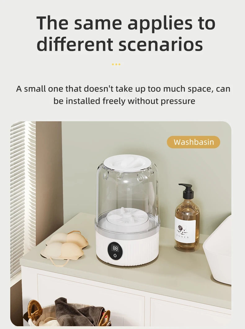 Shoppikala mini electric washing cup for underwear, socks, and pet clothes, wireless charging portable washing machine.