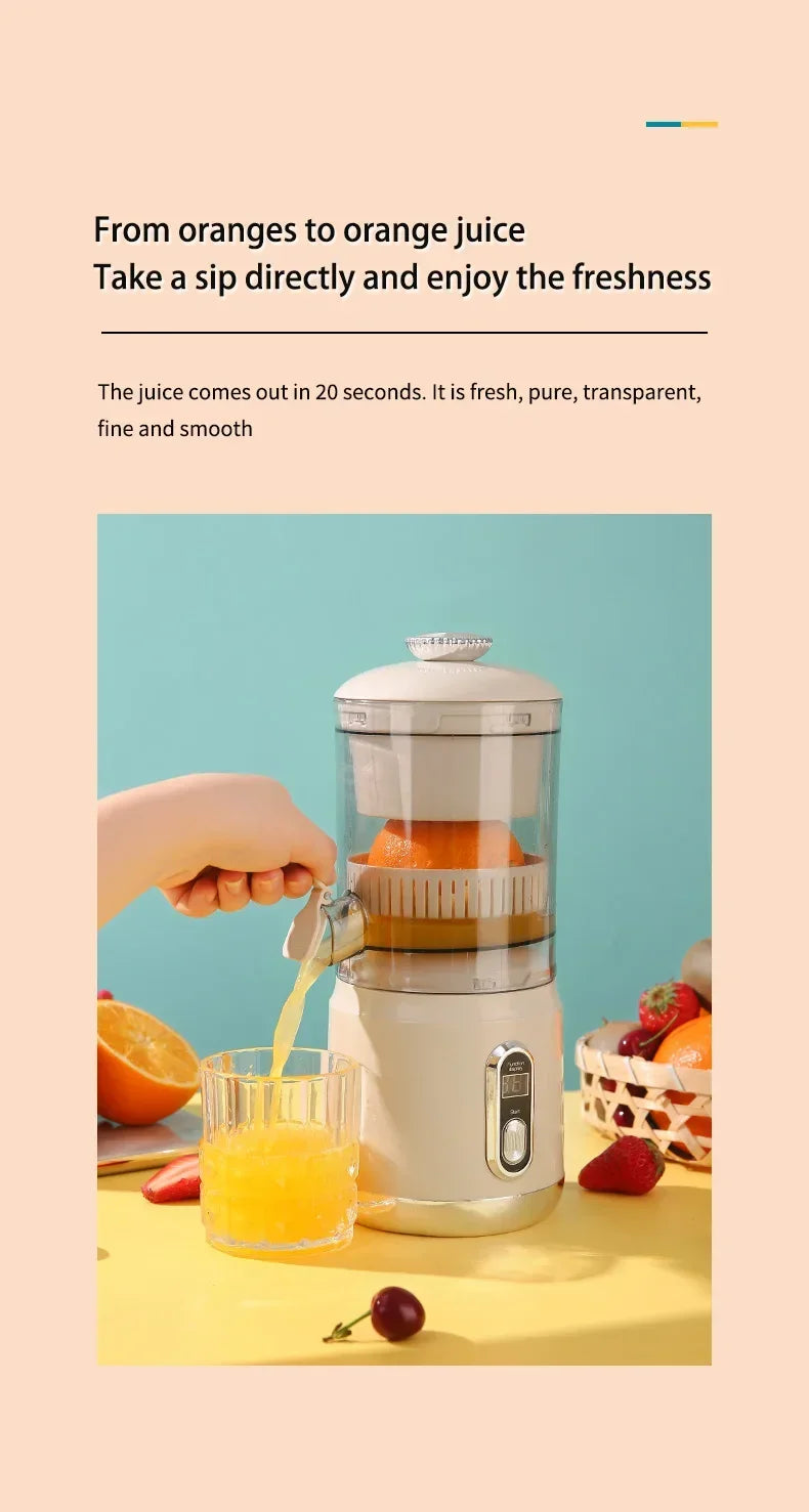 Portable Shoppikala electric orange juicer with pulp separation, USB charging, 600ml capacity, and smoothie blending function.