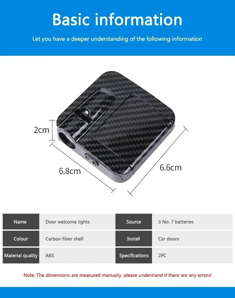 Wireless HD laser car door projector by shoppikala, battery-powered, no wiring, for easy nighttime entry, with 2 or 4pcs included.