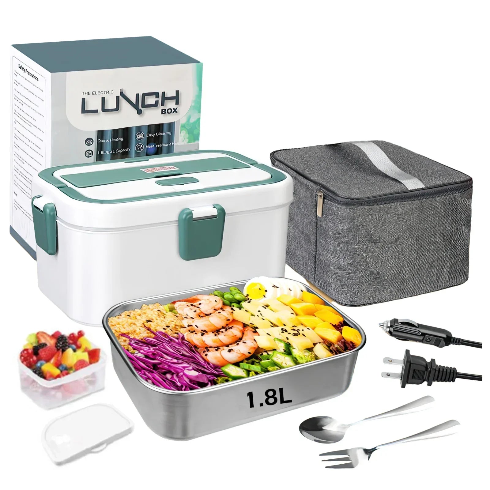 Shoppikala electric lunch box with 1.8L capacity, portable food warmer for camping, picnic, car, truck, and home use.