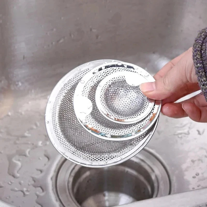 Stainless steel kitchen sink strainer with mesh filter for bathroom and shower drains, by shoppikala, catching hair and debris.
