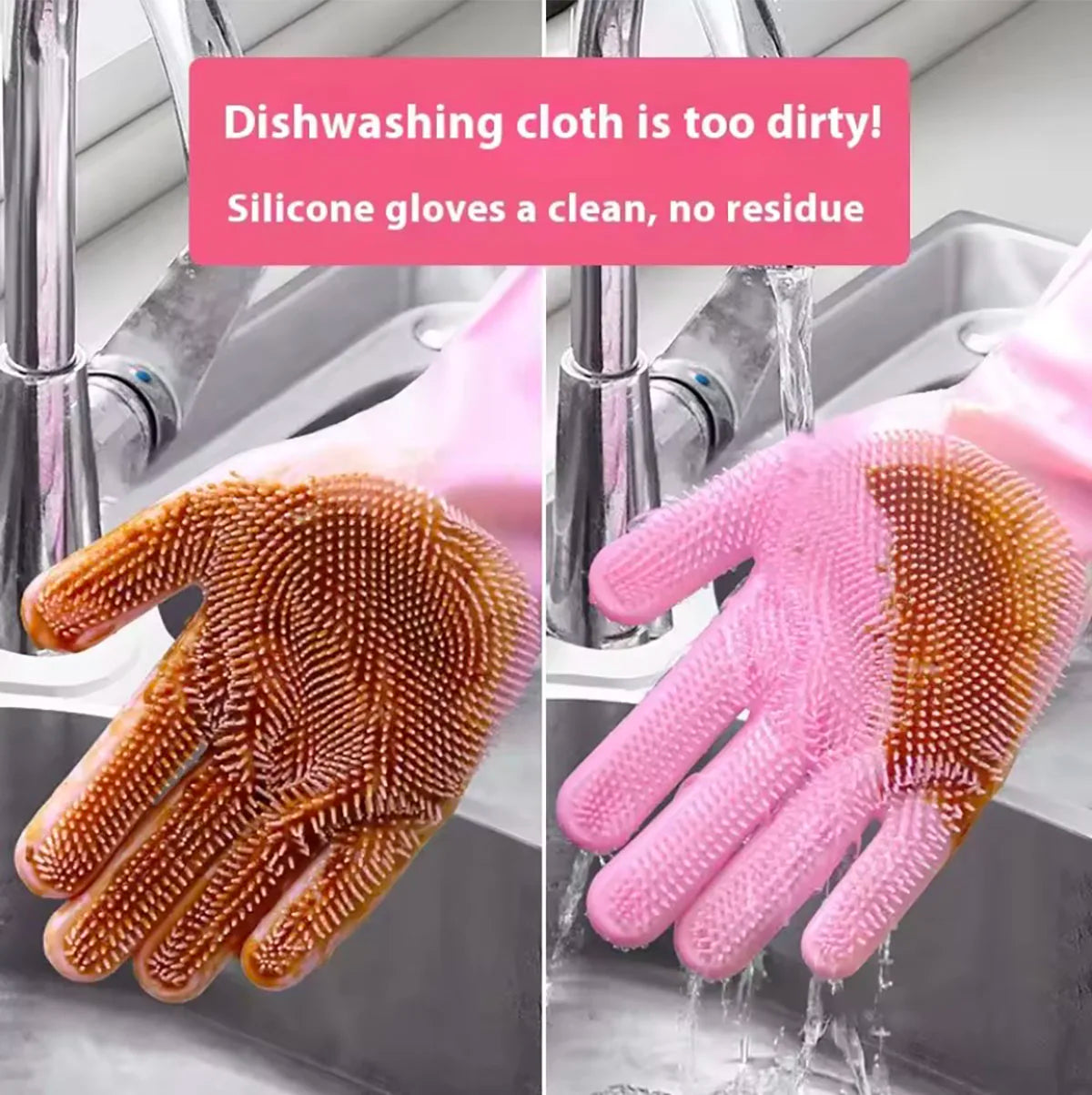 Silicone dishwashing gloves with scrubber for kitchen cleaning, flexible and durable, from shoppikala.