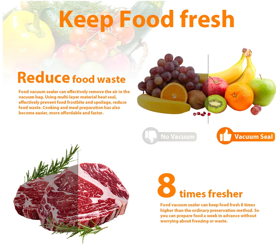 Shoppikala electric food vacuum sealer machine with sealing bags, compact kitchen device for preserving food freshness.