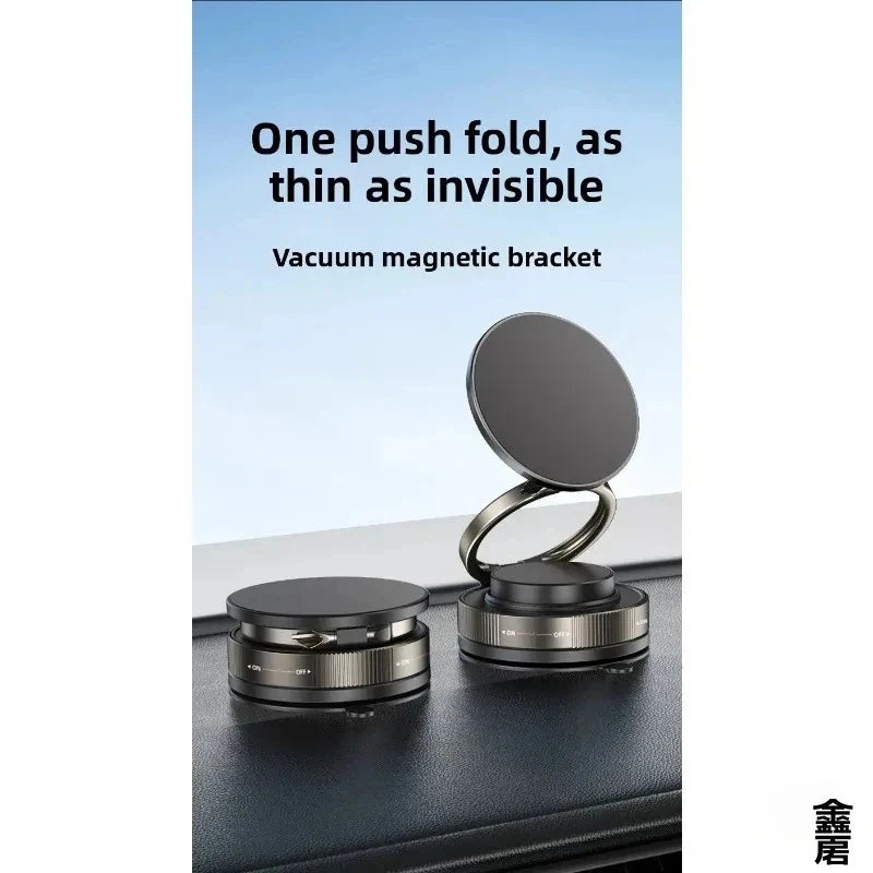 Shoppikala vacuum magnetic phone holder stand with 360° swivel, designed for cars, gyms, or mirrors, featuring a strong magnetic grip.