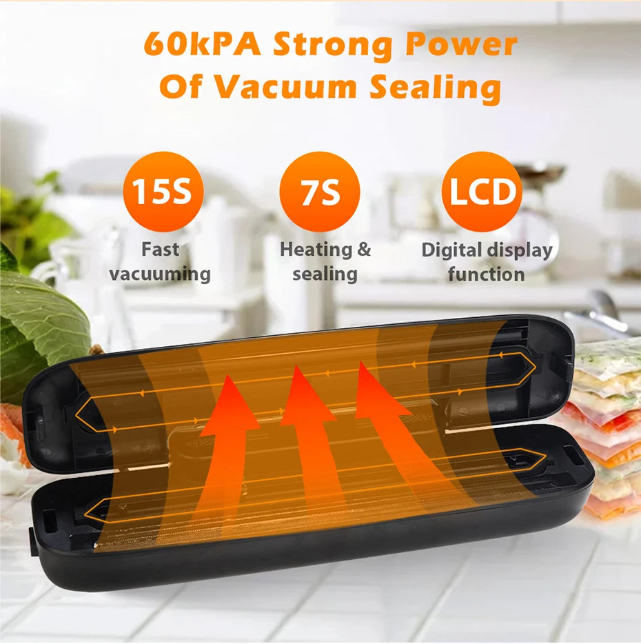Shoppikala electric food vacuum sealer machine with vacuum bags, compact kitchen appliance for preserving food freshness