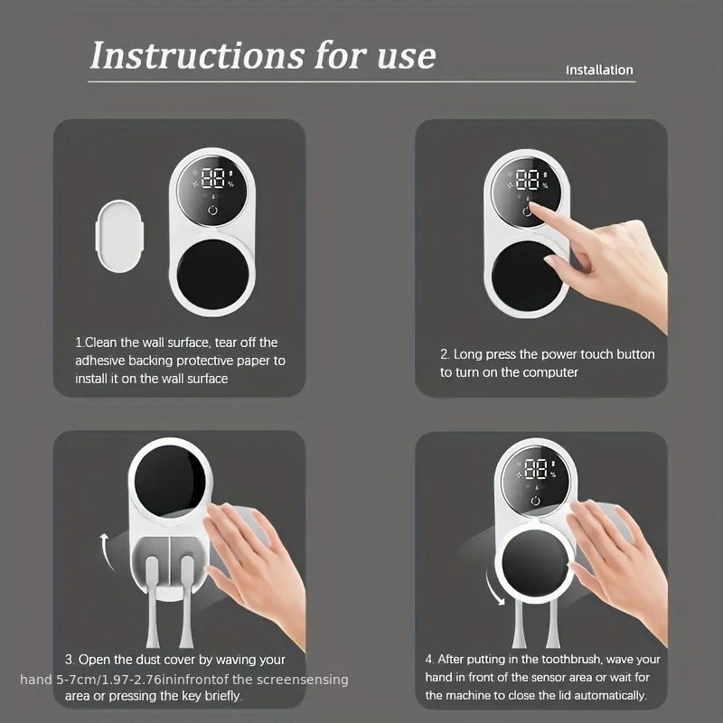 Wall-mounted Shoppikala USB smart toothbrush sterilizer with ultraviolet disinfection and air-drying for electric toothbrushes.