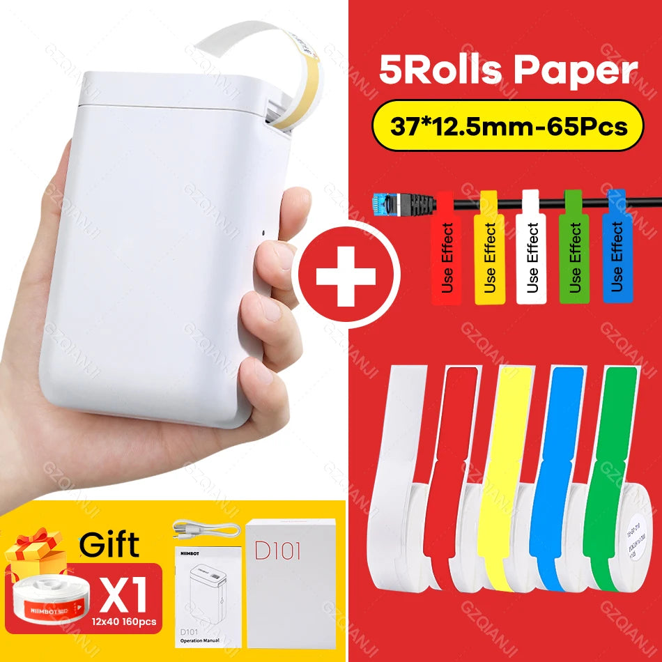 Shoppikala NiiMBOT D101 D11 D110 Plus thermal label printer with mini cable and paper printing for price tags and labeling.