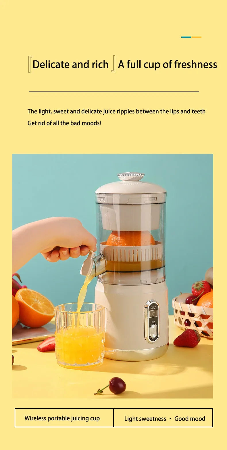 Portable Shoppikala electric orange juicer with pulp separation, USB charging, 600ml capacity, perfect for citrus juice extraction.
