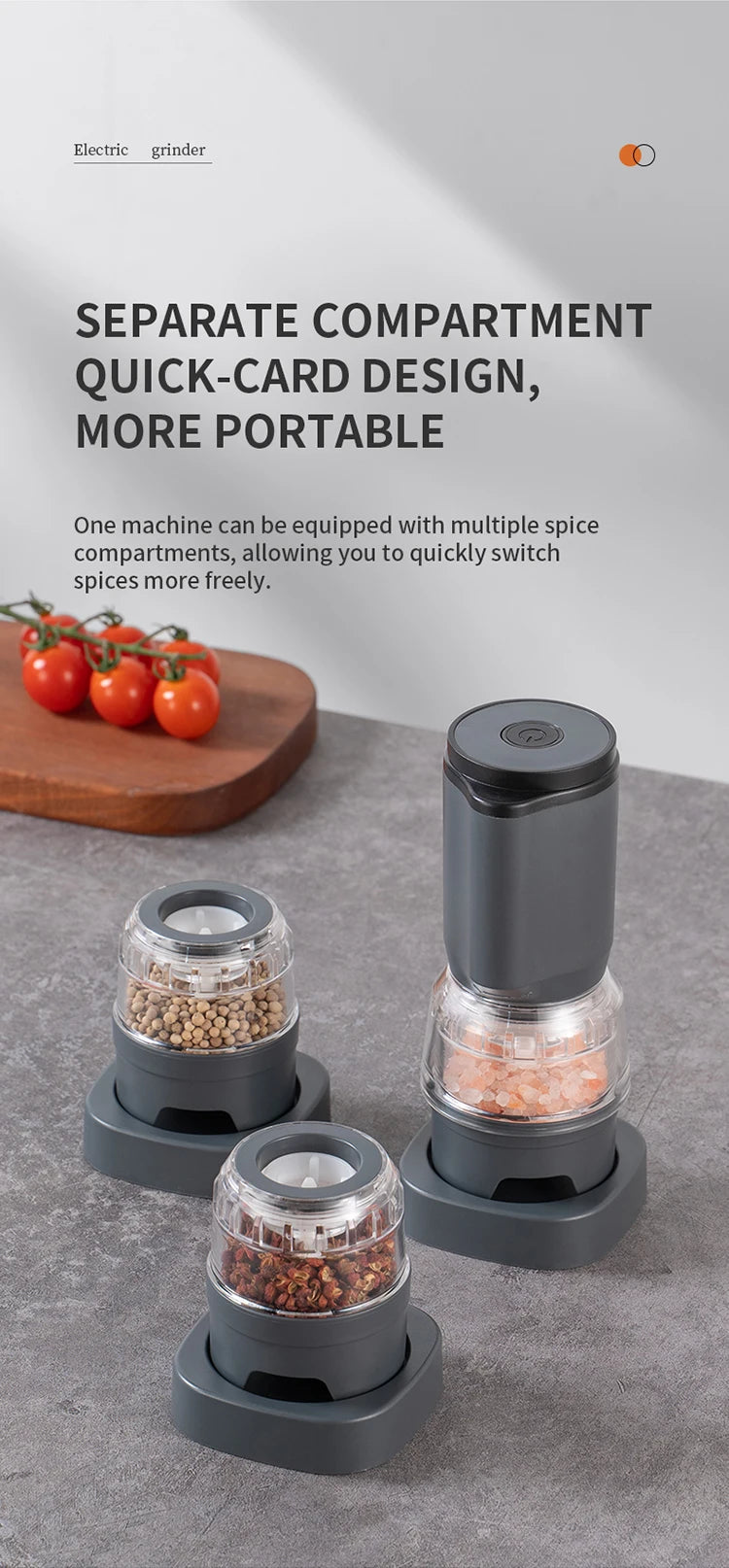 Shoppikala rechargeable electric pepper grinder set with adjustable coarseness, automatic salt and pepper mills, one-handed operation.