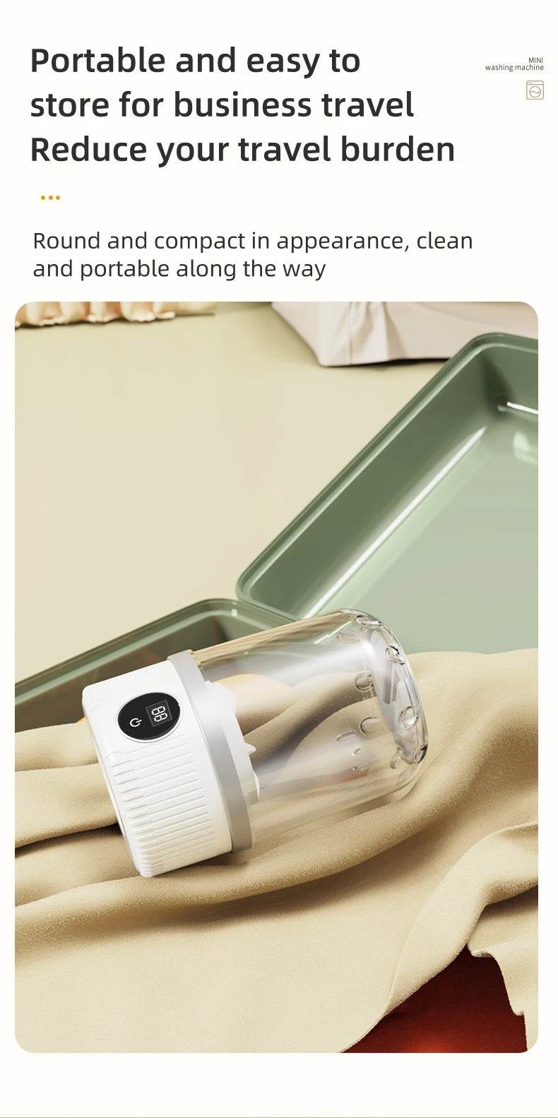 Shoppikala mini portable electric washing cup for underwear, socks, and pet clothes, with wireless charging feature.