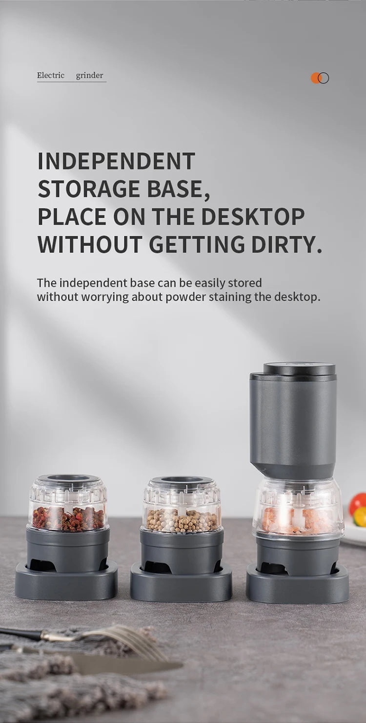Shoppikala rechargeable electric pepper grinder set with adjustable coarseness and one-handed operation for salt and pepper.