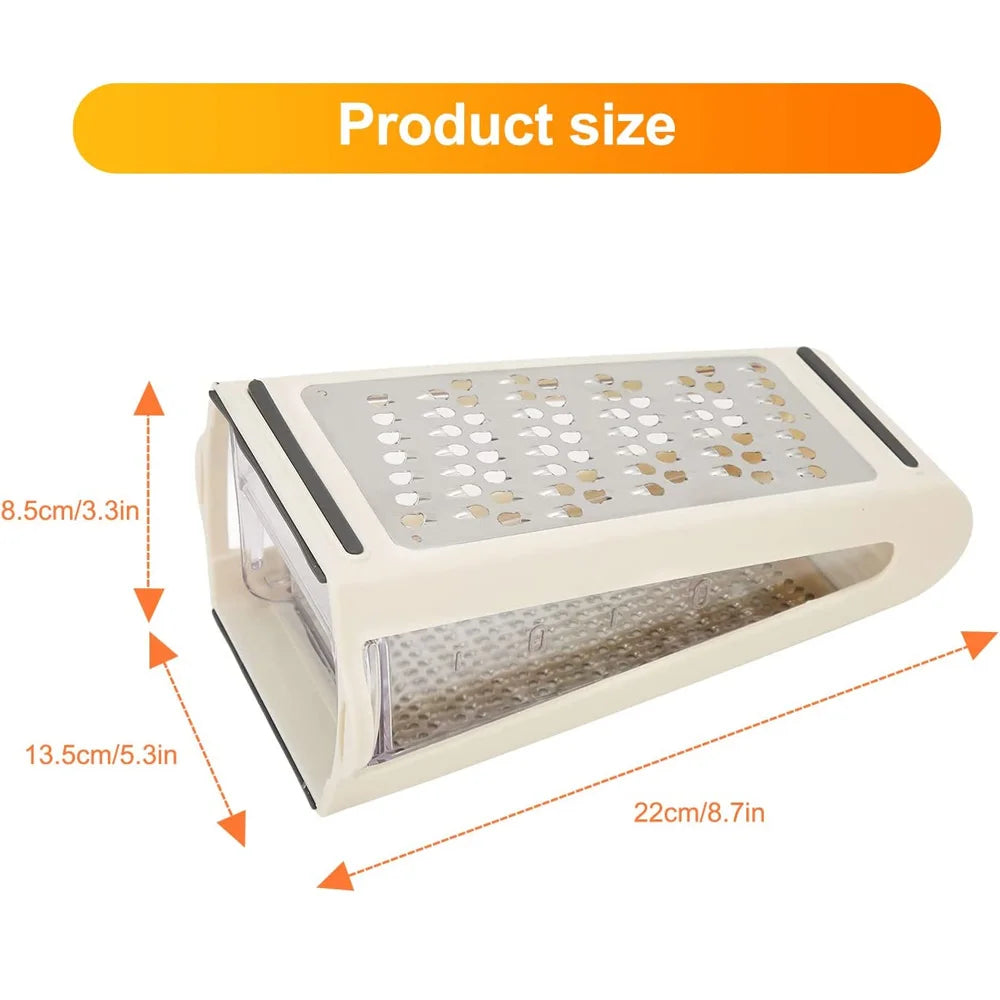 Stainless steel cheese grater with storage container, dual-sided box grater for vegetables, ginger, and potatoes, by shoppikala.