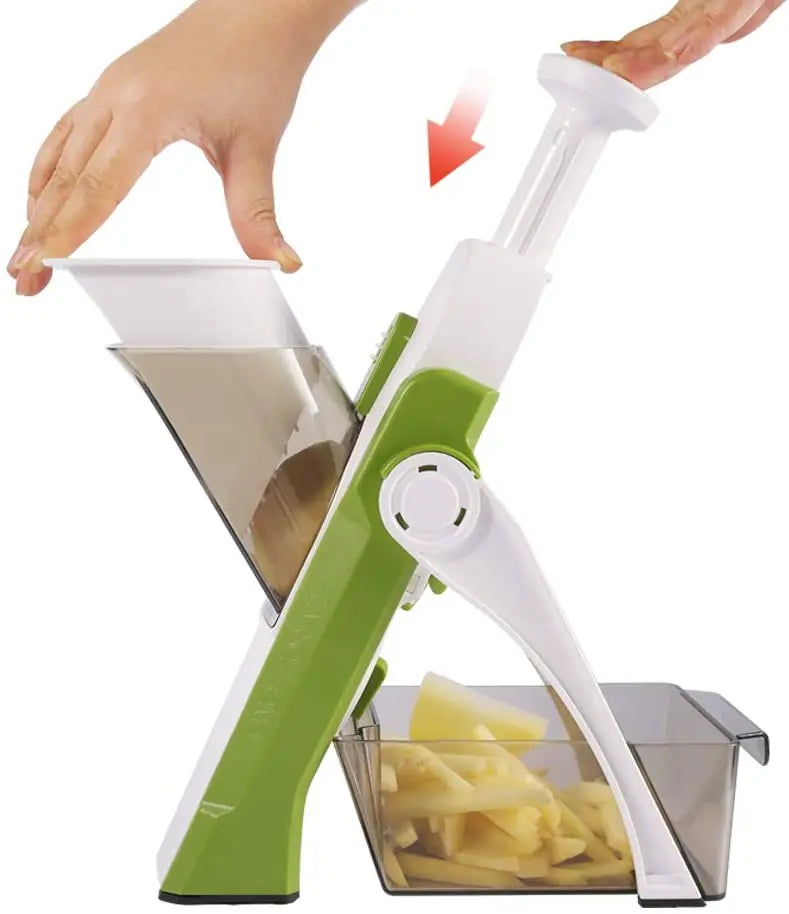 Shoppikala manual slicer and mandoline for vegetables and fruits, adjustable food chopper and potato grinder in kitchen use