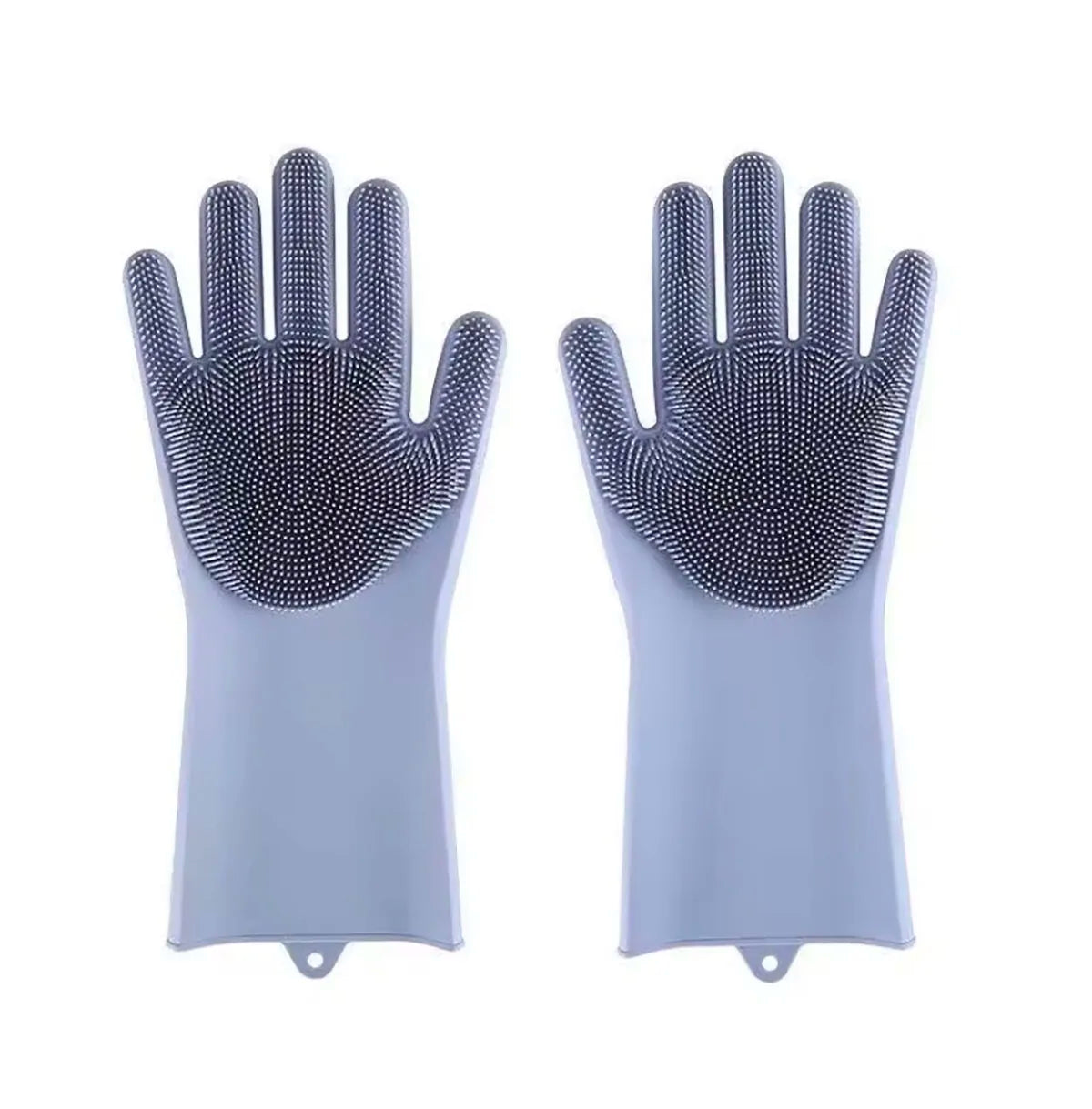 Shoppikala silicone dishwashing gloves with built-in scrubber for kitchen cleaning, showing gloves and scrubber in use.