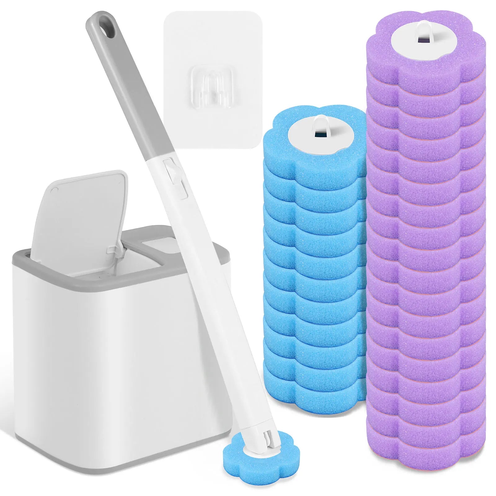 Disposable toilet brush with long handle and replacement heads by shoppikala, showing the clean white brush and replacement heads.