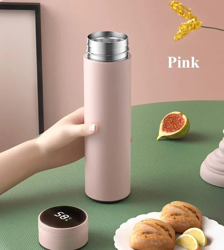 Stainless steel 500ML temperature display thermos cup by Shoppikala with vacuum insulation and divided compartments for outdoor use