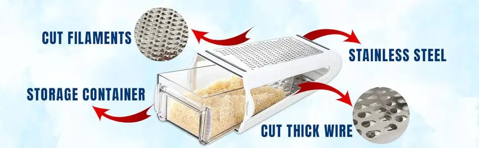 Stainless steel cheese grater with storage container, dual-sided box grater for vegetables, ginger, and potatoes by Shoppikala.
