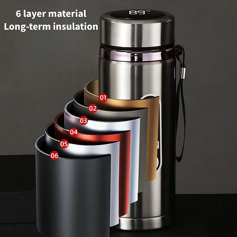 Stainless steel thermos bottle with LED temperature display, 500ml capacity, portable vacuum flask for tea or water by shoppikala