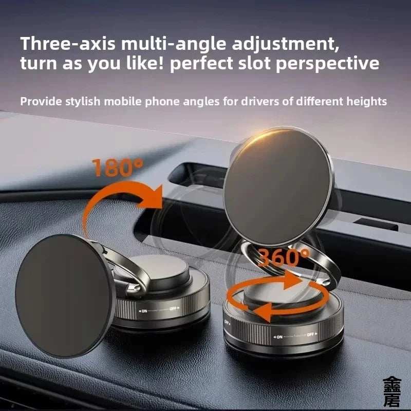 Shoppikala vacuum magnetic phone holder stand with 360° swivel, suitable for car, gym, or mirror, showcasing the magnetic mount and adjustable base.