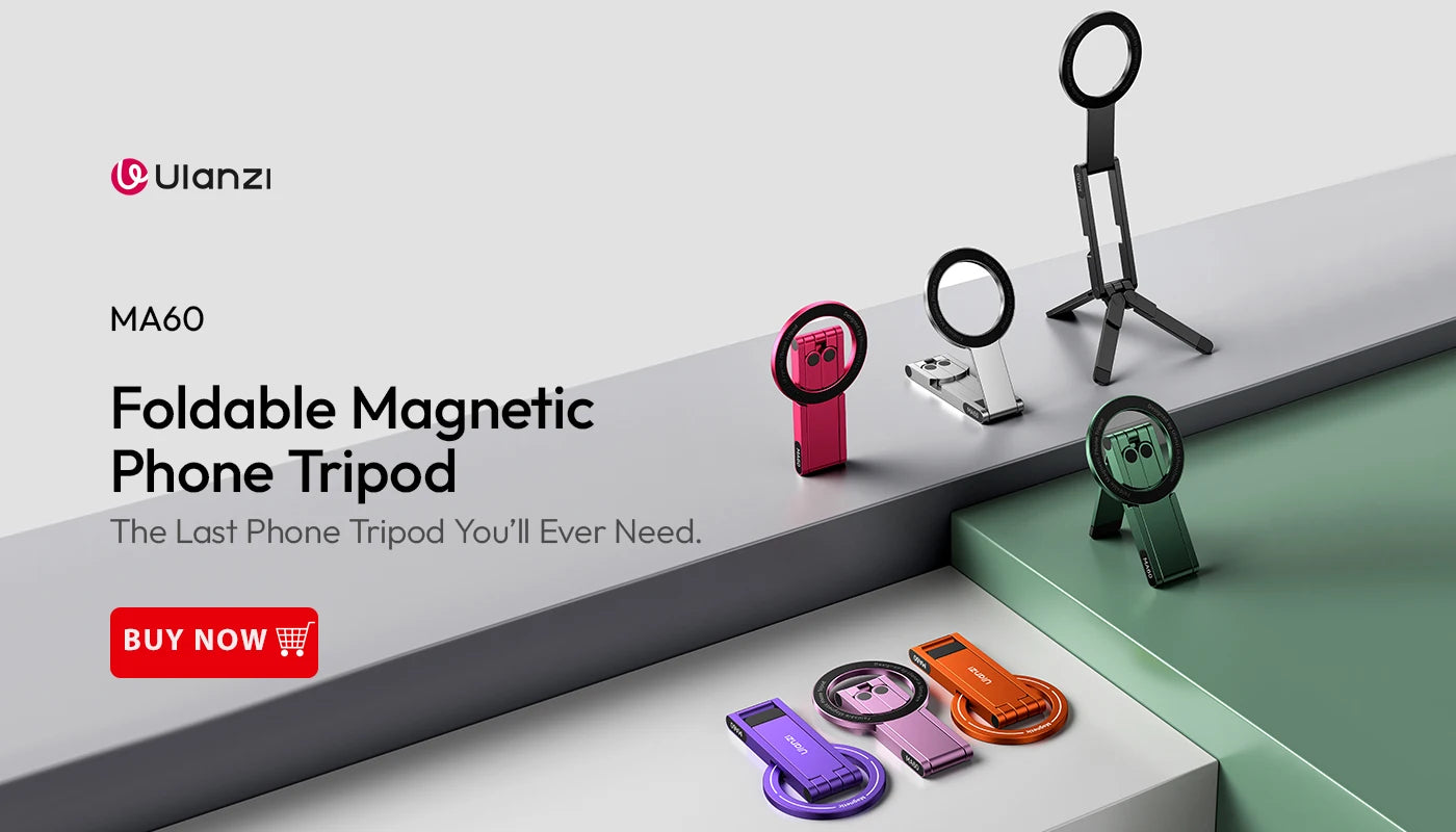 Ulanzi MA39 magnetic smartphone desktop stand with suction cup, compatible with iPhone, aluminum mini pocket stand for glass windows and laptops