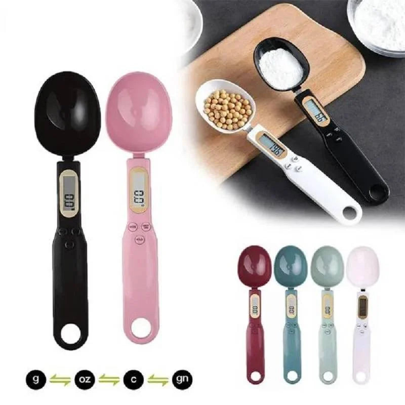 Shoppikala digital measuring spoon with LCD display, 500g capacity, for precise milk, coffee, and sugar measurements in the kitchen.