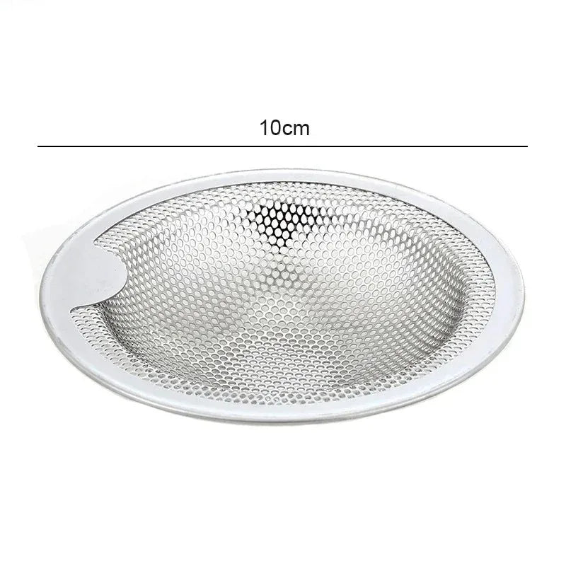 Stainless steel kitchen sink drain strainer with mesh filter for bathroom and shower, prevents hair and debris from clogging.