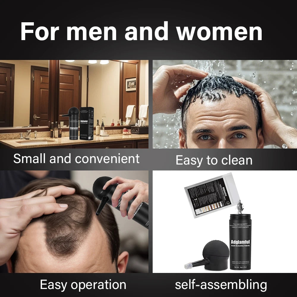 Adglamful Fiber Powder Kit by Shoppikala for men and women with thinning hair, featuring easy-to-use hair thickening fibers.