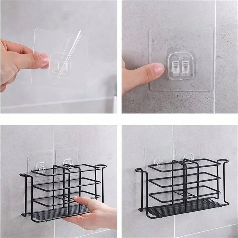 Shoppikala adhesive shower caddy hook with soap dish holder mounted on bathroom wall for bathroom or kitchen storage.