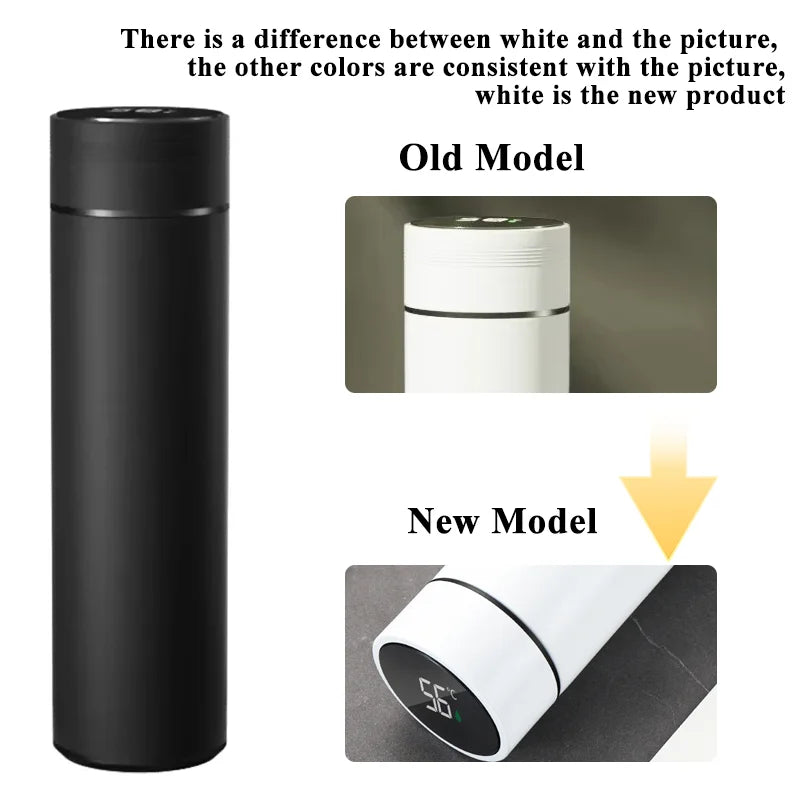 Stainless steel 500ML temperature display thermos cup by shoppikala with divided design, vacuum insulation for outdoor use.
