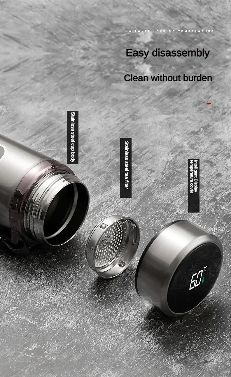 Shoppikala 500ml stainless steel thermos bottle with LED temperature display, vacuum flask, portable tea water bottle, Sus304.