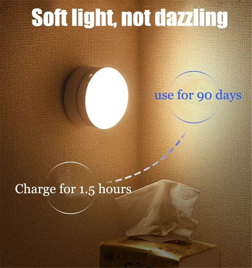 Rechargeable wireless LED night lamp with motion sensor, 360° rotating magnetic design for bedside, kitchen, or room lighting by Shoppikala.