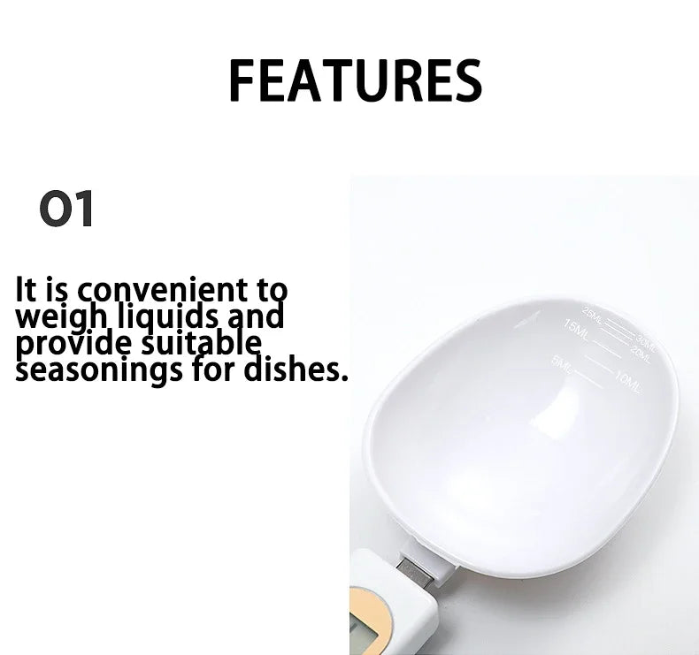 Shoppikala digital measuring spoon and kitchen scale with LCD display, measuring up to 500g for milk, coffee, sugar, and food.