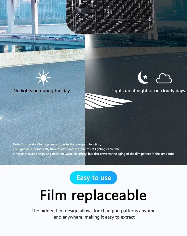 Wireless HD laser car door projector by shoppikala, battery-powered with no wiring, used for easy night entry on vehicle doors.