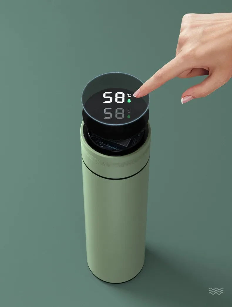 Shoppikala 500ML stainless steel thermos cup with temperature display, divided vacuum-insulated outdoor bottle for hot and cold drinks