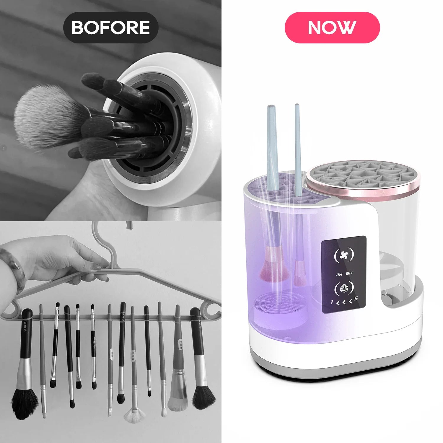 Shoppikala 3-in-1 USB electric makeup brush cleaner machine with rotating brush and cleaning bowl for easy makeup brush cleaning.