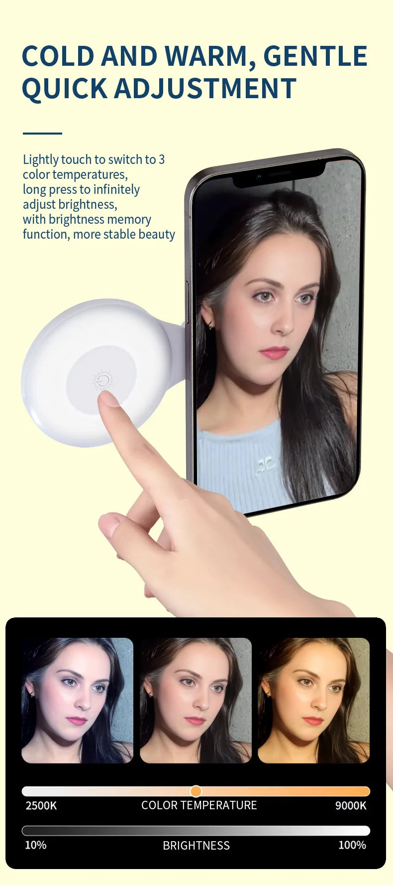 Shoppikala portable magnetic selfie fill light attached to smartphone, rechargeable for selfies, TikTok, and live streaming.