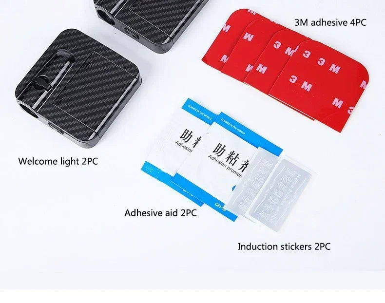Wireless HD laser car door projector by shoppikala, battery-powered, no wiring, for easy night entry with multiple units shown in the image.