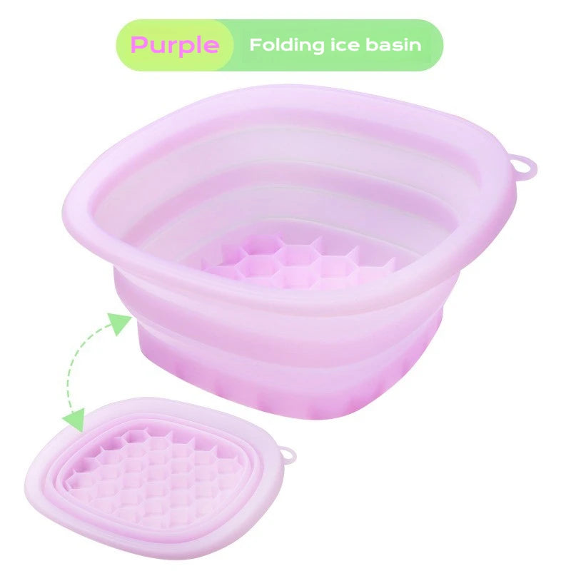 Shoppikala collapsible silicone face ice bath tray for cold therapy, portable cryo skin tool for facial puffiness and skincare.