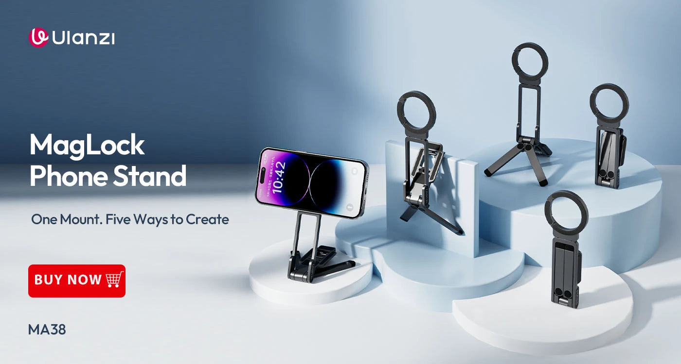 Shoppikala Ulanzi MA39 magnetic smartphone desktop stand with suction cup, compatible with iPhone, for glass, windows, and laptops.