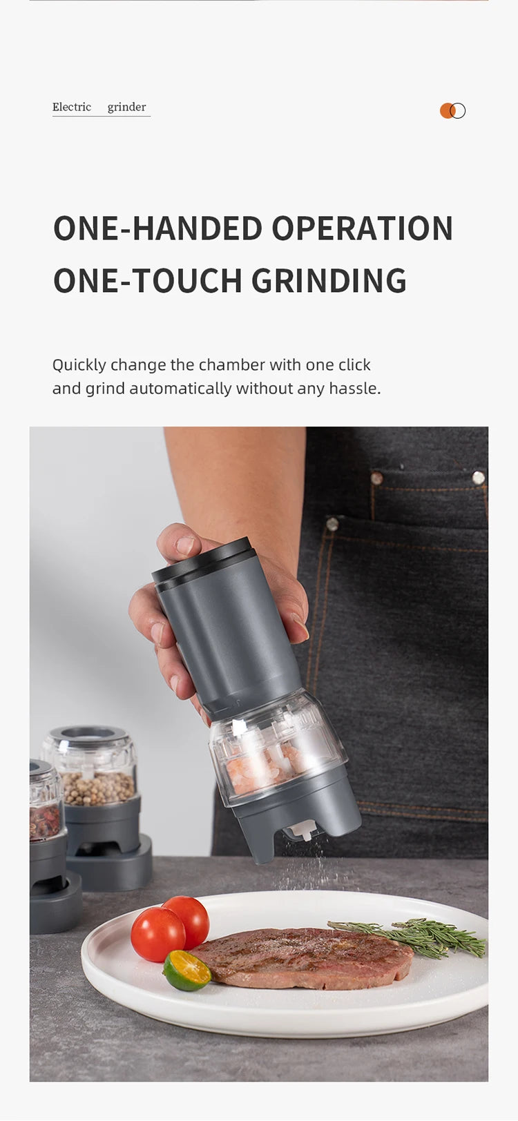 Shoppikala rechargeable electric pepper grinder set with adjustable coarseness and one-handed operation for salt and pepper.