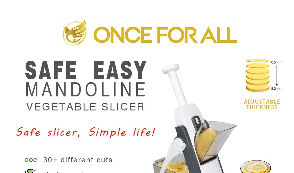 Shoppikala manual multifunction mandoline slicer with adjustable blades for vegetables, fruits, and potatoes in a kitchen setting.