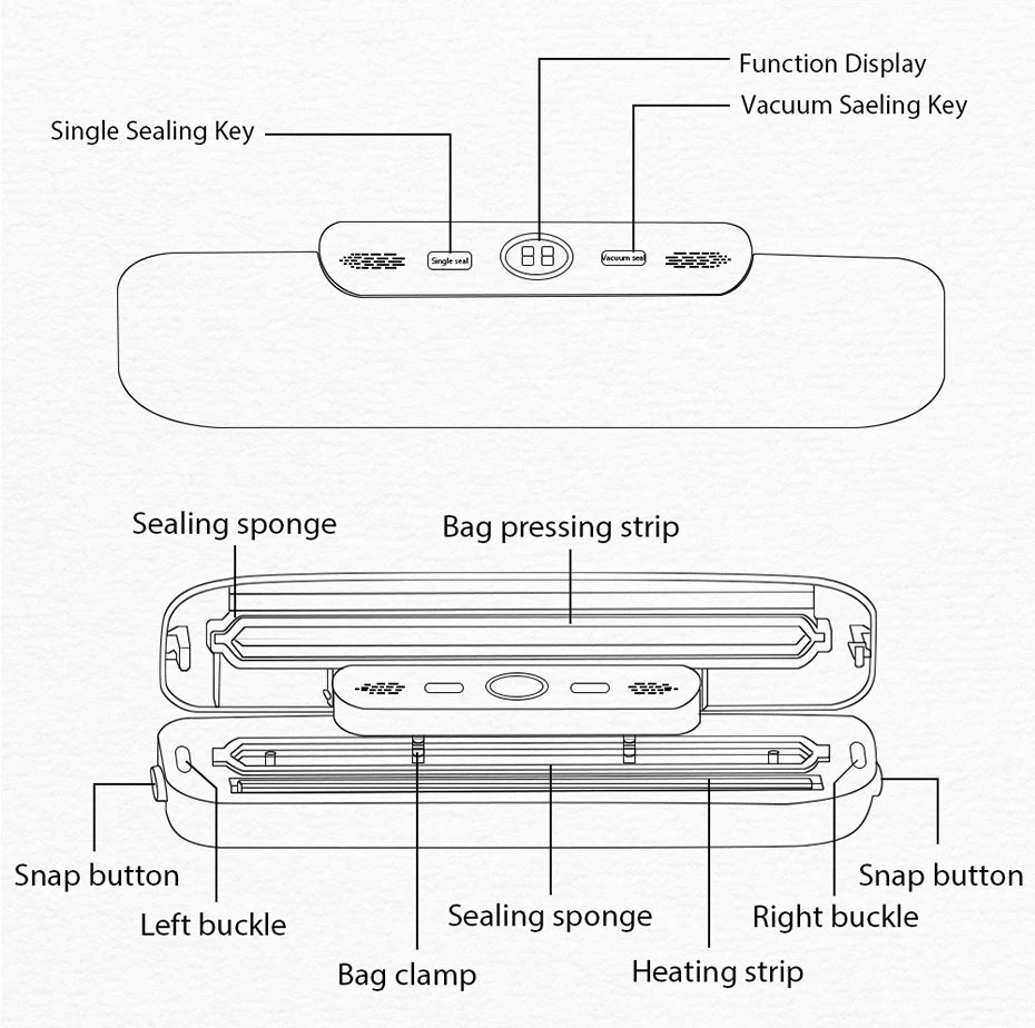 Shoppikala electric food vacuum sealer machine with sealing bags, compact kitchen appliance for fresh food storage.