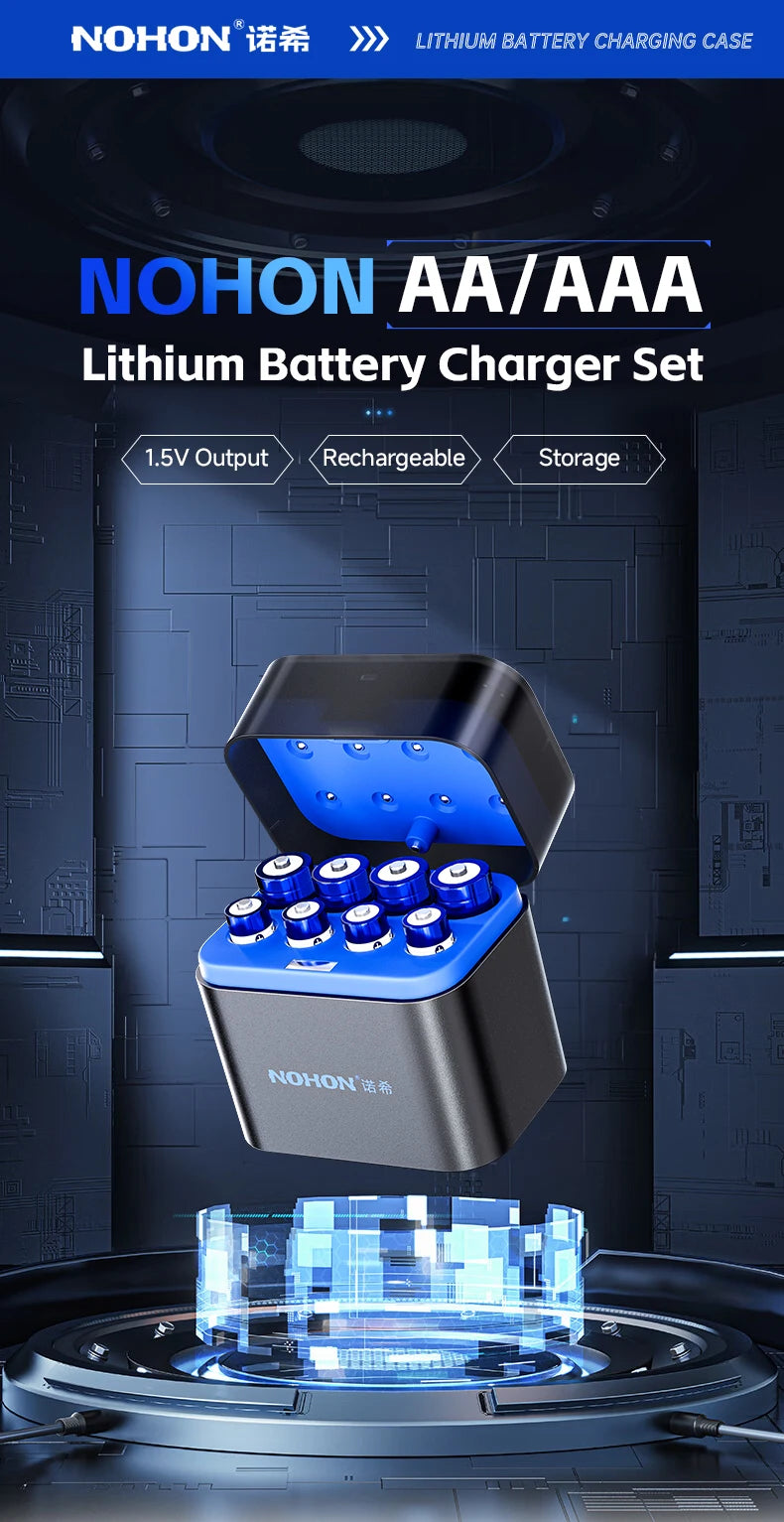 Shoppikala NOHON rechargeable lithium AA and AAA batteries with high capacity for remote controls and mice, showing batteries and packaging.